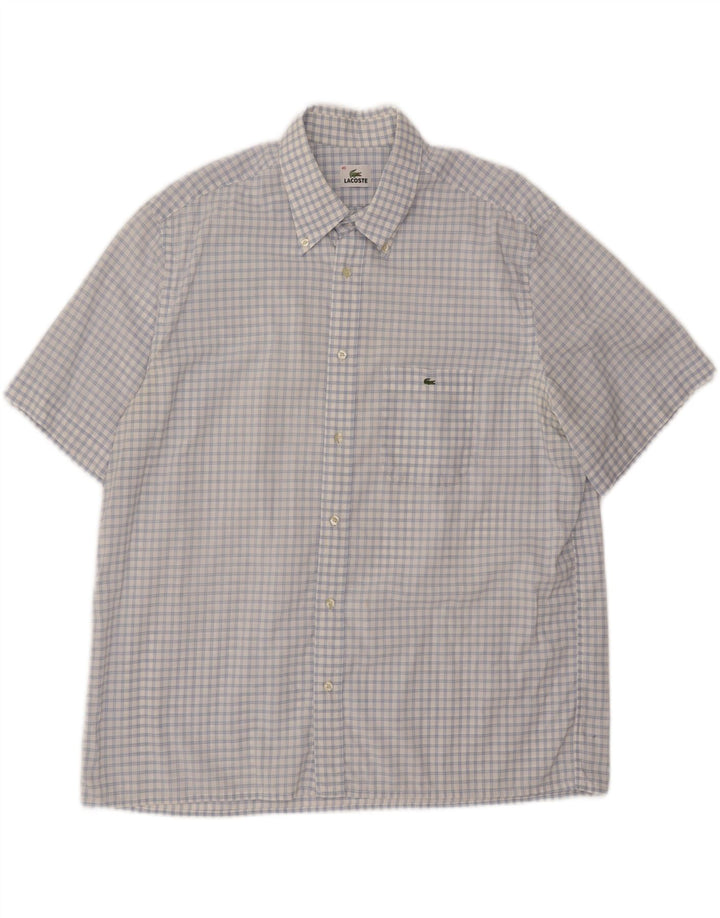 LACOSTE Mens Short Sleeve Shirt Size 45 XL Blue Check Cotton