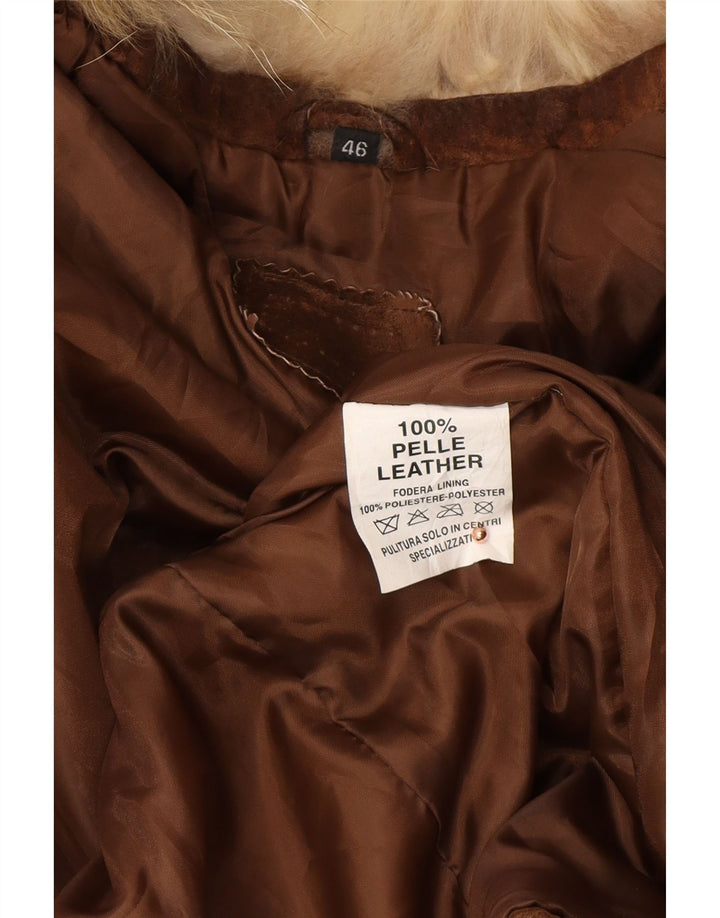 VINTAGE Dame åben ruskindsjakke IT 46 Stor brunt læder