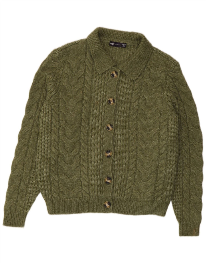 Marks & Spencer Womens Crop Cardigan Sweater UK 14 Medium Green Acryl