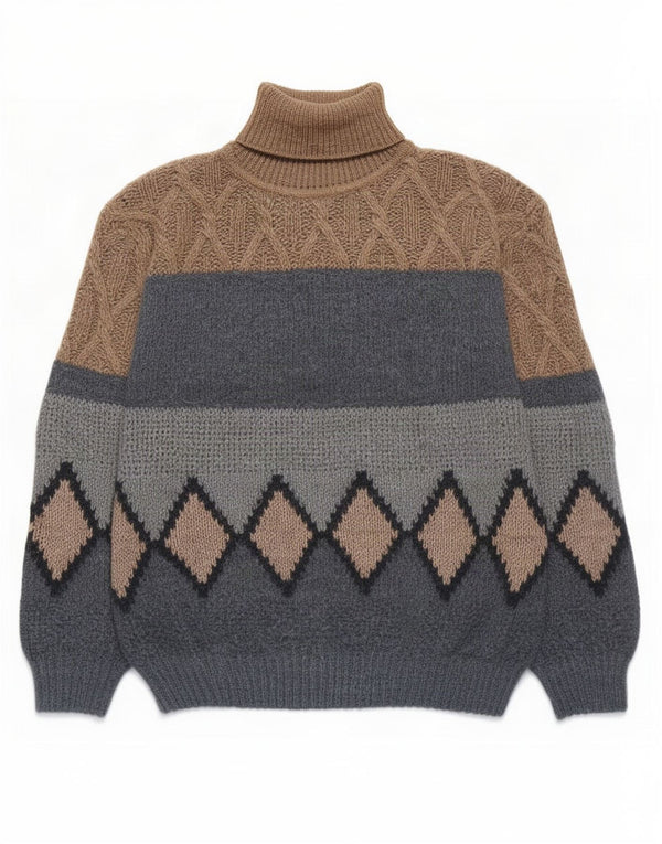 Vintage Herre rullehals sweater XL blå geometrisk