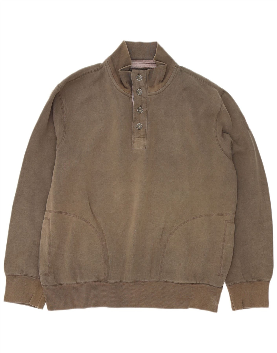 Marks & Spencer Herre Grafisk Button Neck Sweatshirt Jumper 2XL Brun Bomuld
