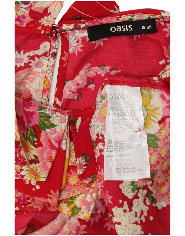 Oasis Dame Ærmeløs bluse Top UK 10 Small Red Floral Polyester