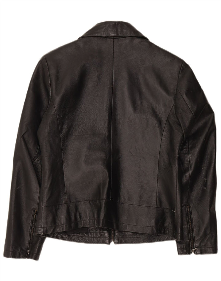 Privilegi Dame Læder Crop Bomber Jacket IT 44 Medium Sort Læder