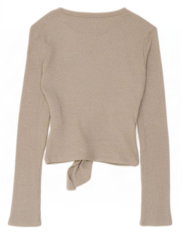 Zara Womens Front Tie Top Langærmet UK 10 Small Beige Viscose