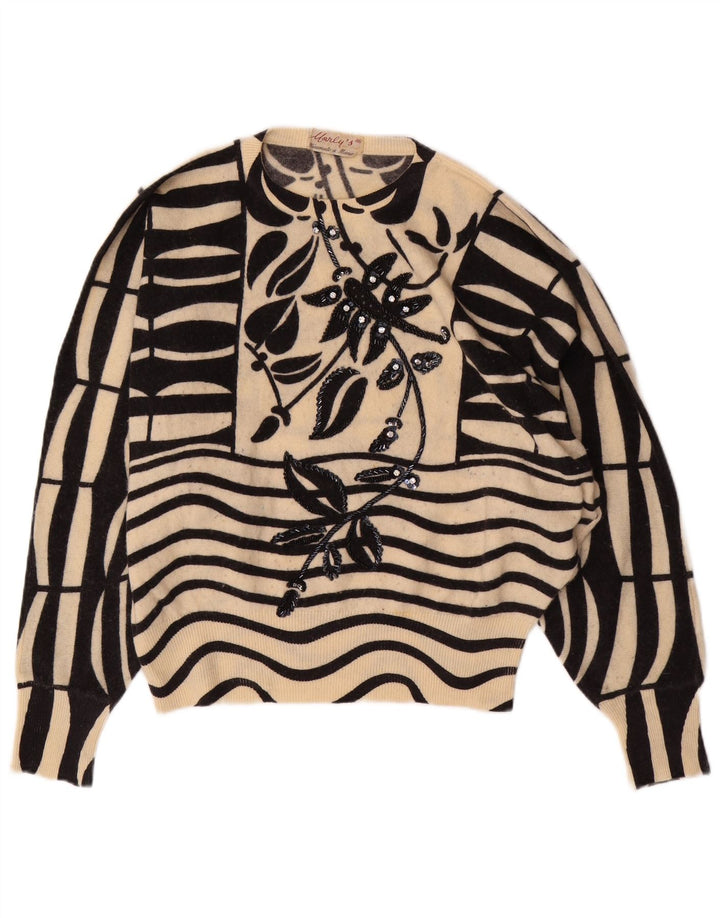 MARLY'S Dame Batwing Crew Neck Jumper Sweater EU 46 XL White Floral