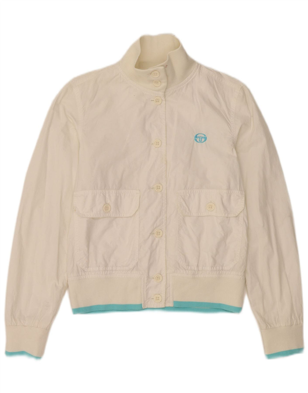 Sergio Tacchini Womens Crop Bomber Jacket UK 10 Small White Polyester