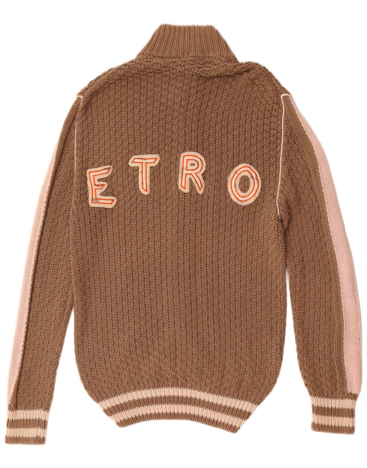 Etro Dame Cardigan Sweater UK 14 Medium Brun Colourblock Bomuld