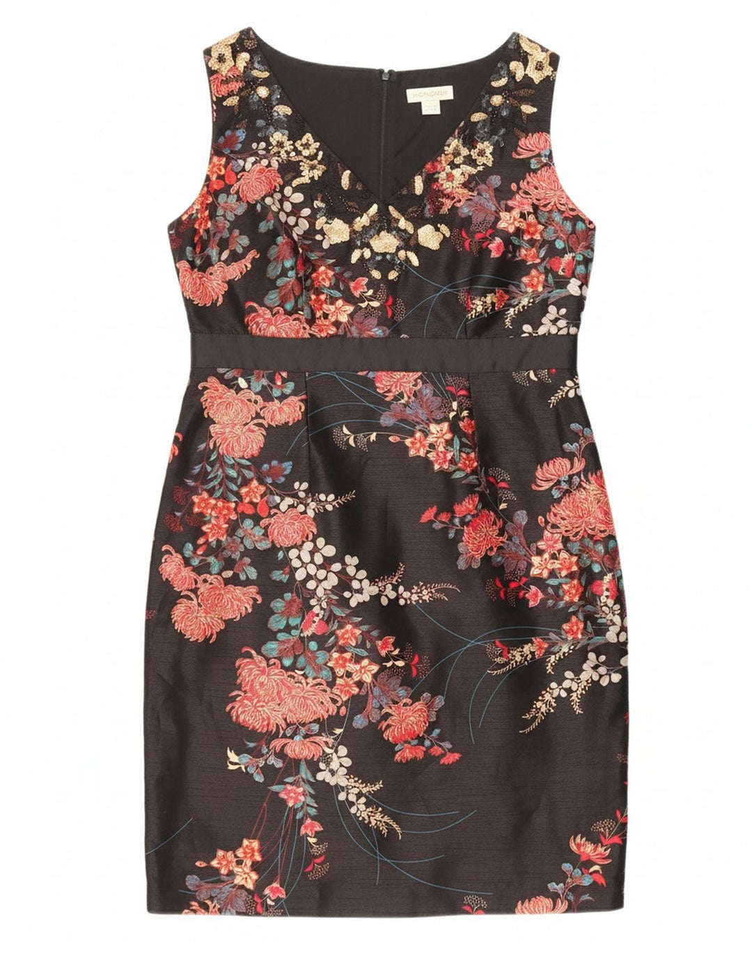MONSOON Womens Sleeveless Sheath Dress UK 14 Large Black Floral Polyester