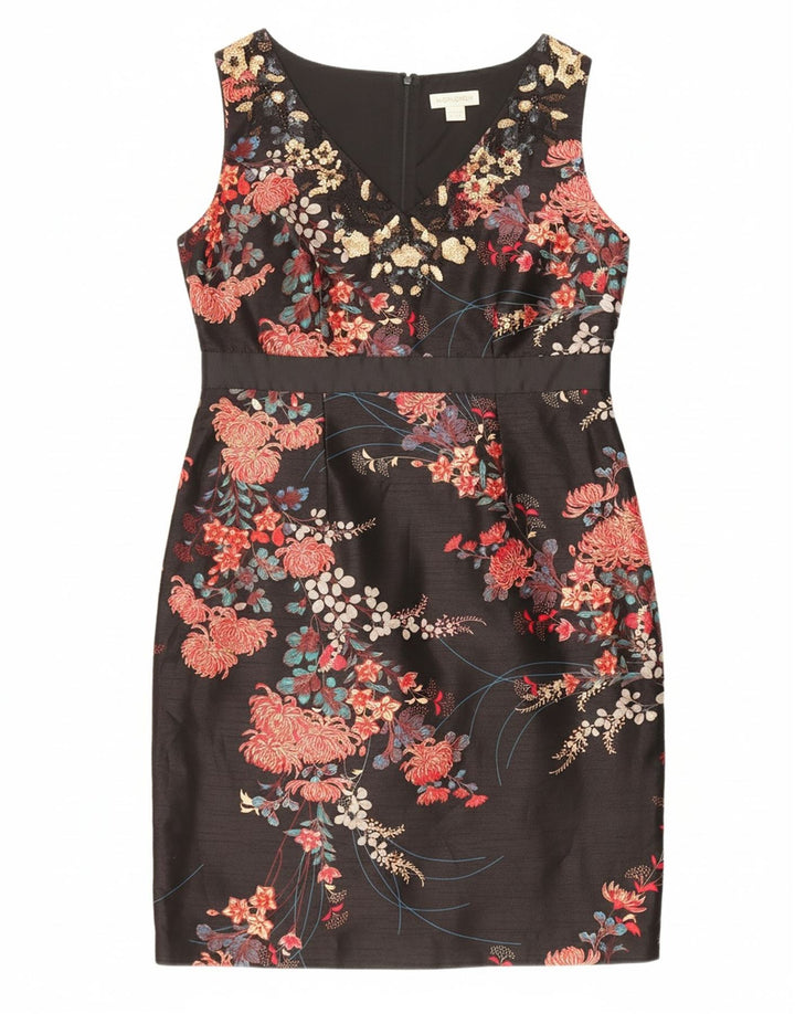 MONSOON Womens Sleeveless Sheath Dress UK 14 Large Black Floral Polyester