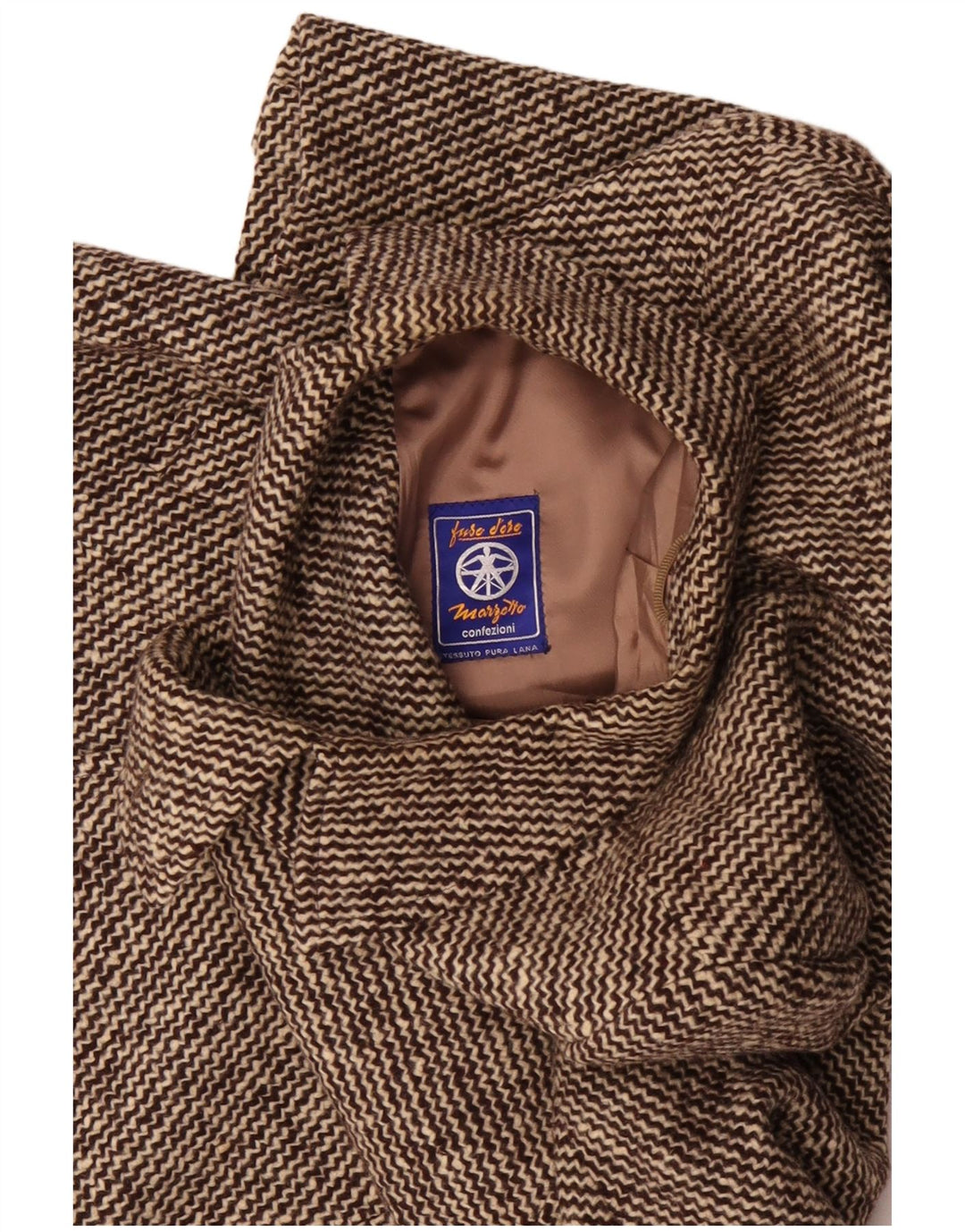 Marzotto herre dobbeltradet frakke UK 36 Lille brun stribet jomfruuld