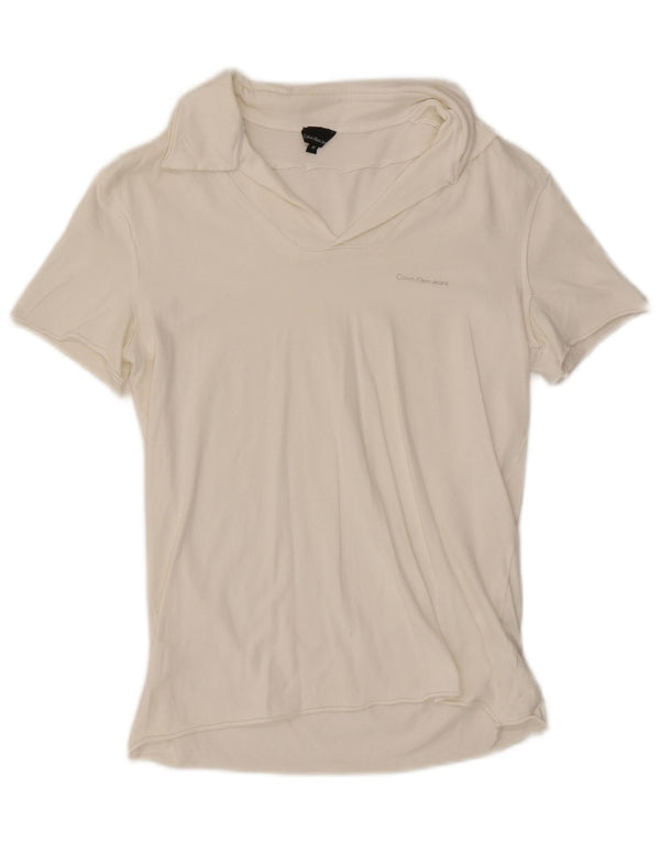 Calvin Klein Jeans Dame Polo Shirt UK 12 Medium White Bomuld