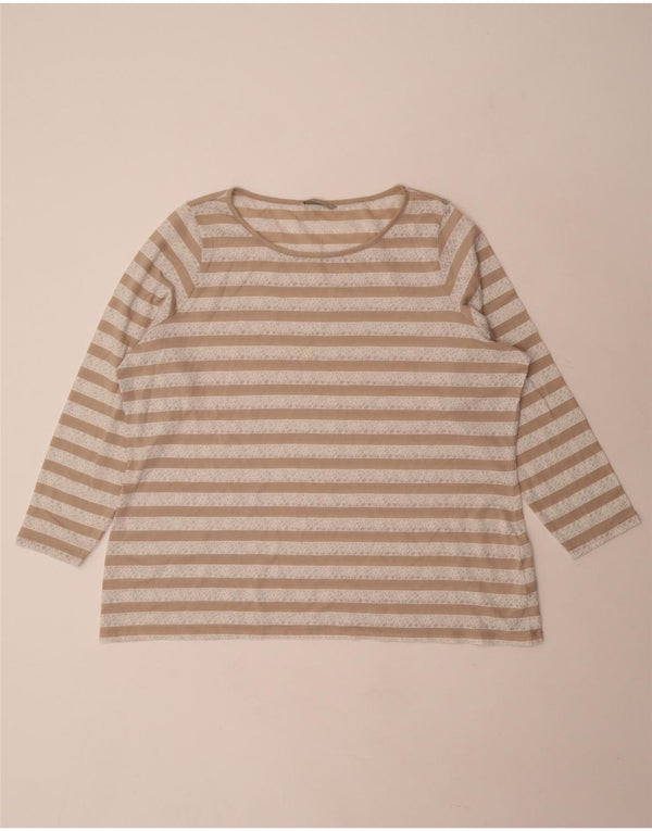Marks & Spencer Dame Top Langærmet UK 24 4XL Beige Stribet Viscose