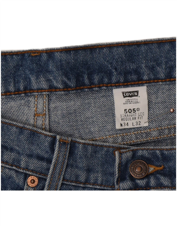 LEVI'S Mens 505 Regular Fit Straight Jeans W34 L32 Blue Cotton