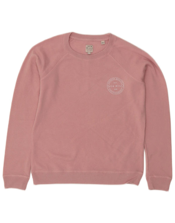 JACK WILLS Dame Oversized Sweatshirt Jumper UK 10 Small Pink Bomuld