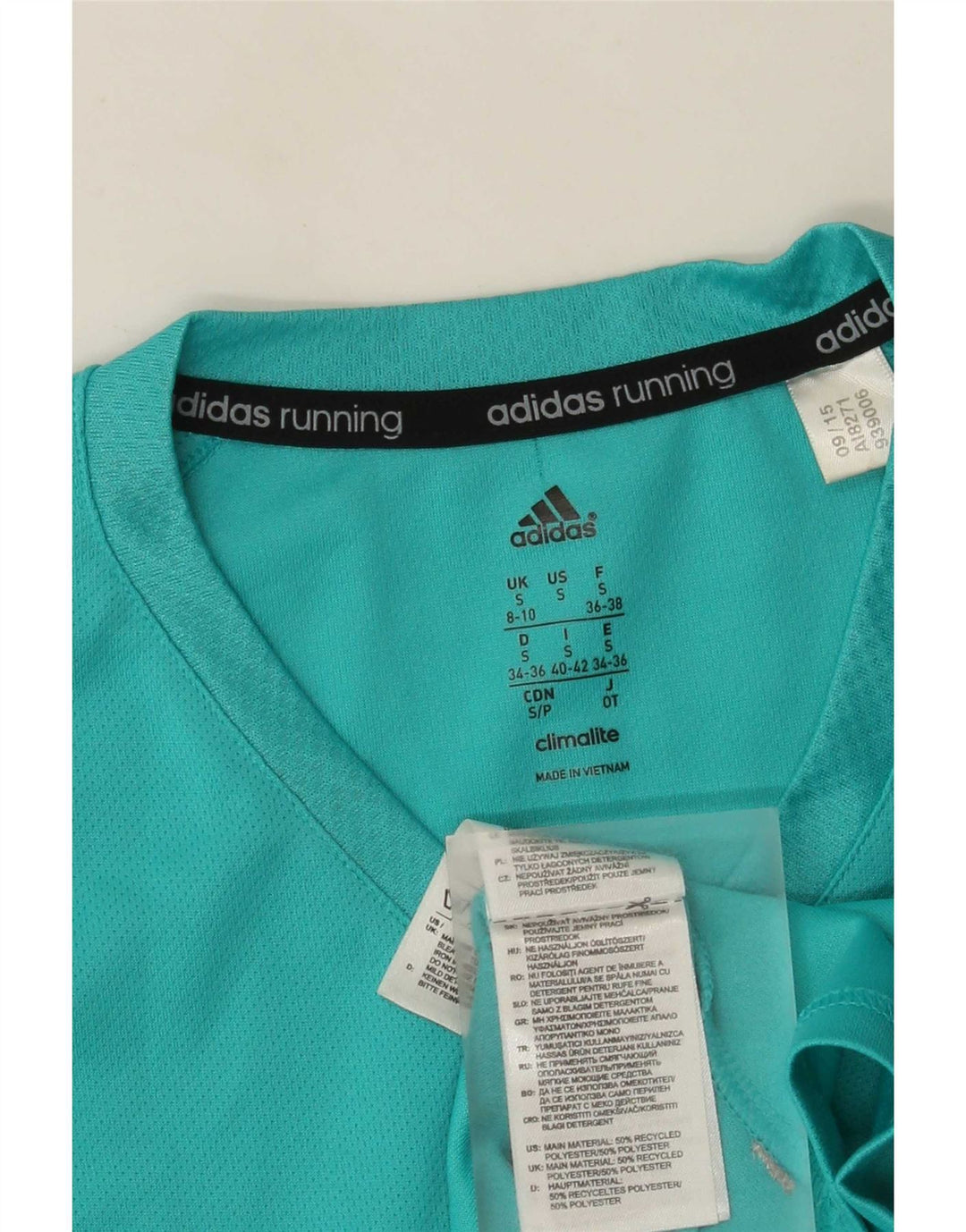 Adidas Dame Climalite T-Shirt Top UK 8/10 Lille turkis polyester