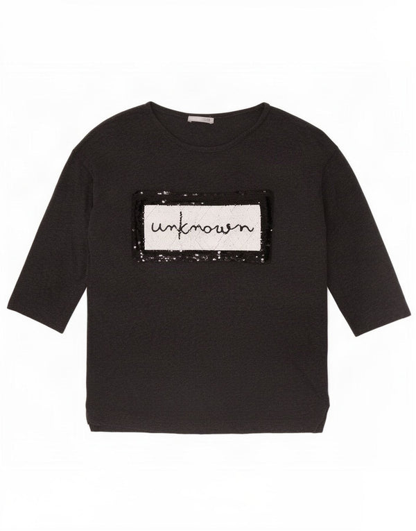 Zara Dame Grafisk Top 3/4 ærme UK 10 Small Grey Lyocell