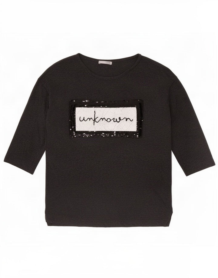 Zara Dame Grafisk Top 3/4 ærme UK 10 Small Grey Lyocell