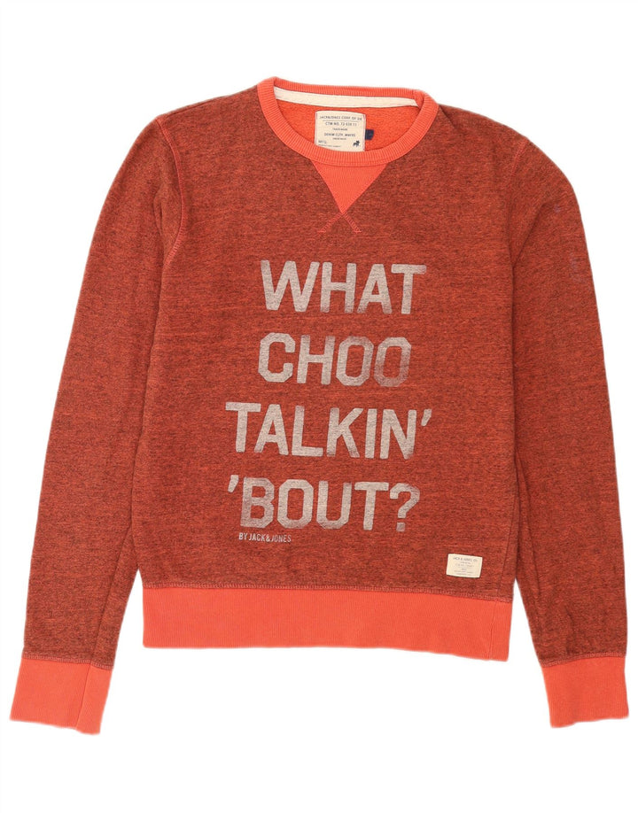 Jack & Jones grafisk sweatshirt til mænd, lille orange flækket bomuld