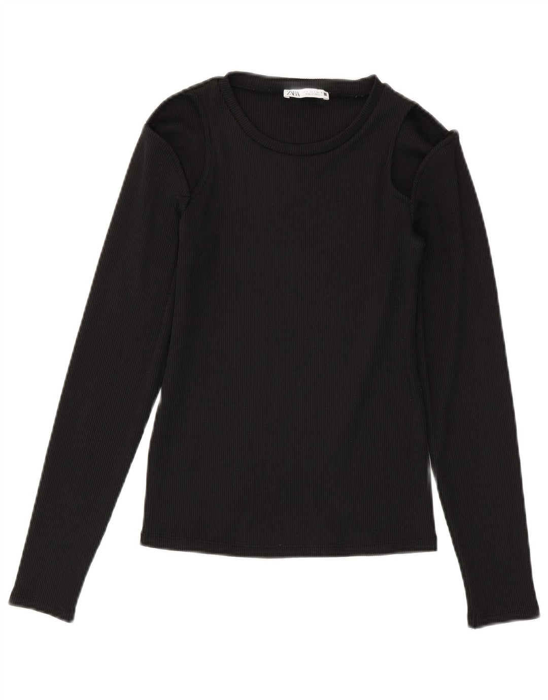Zara Womens Crop Top Langærmet UK 8 Small Black Polyester