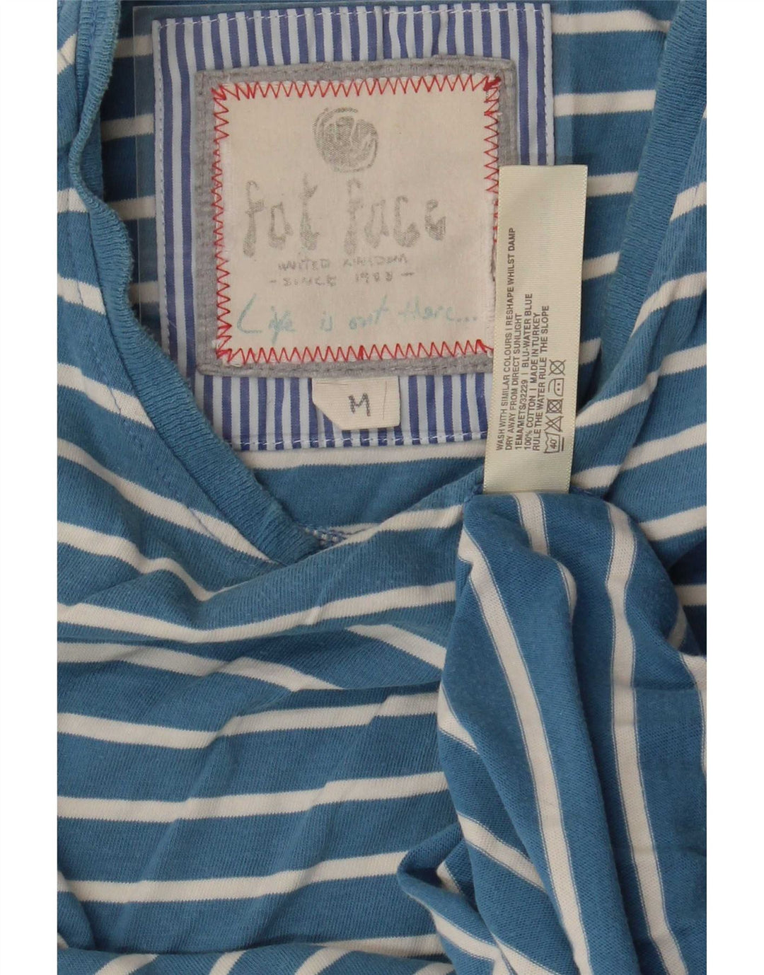Fat Face Herre T-Shirt Top Medium Blå Stribet Bomuld