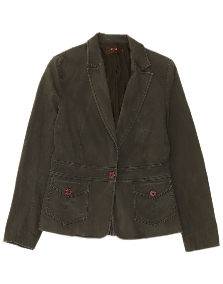 Reiss Dame 1 Knap Blazer Jakke UK 12 Medium Grøn Bomuld