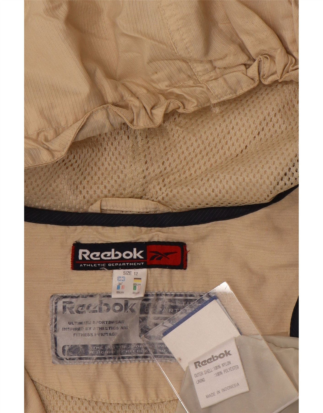 Reebok Dame Pullover Hætte Regnjakke UK 12 Medium Beige Colourblock