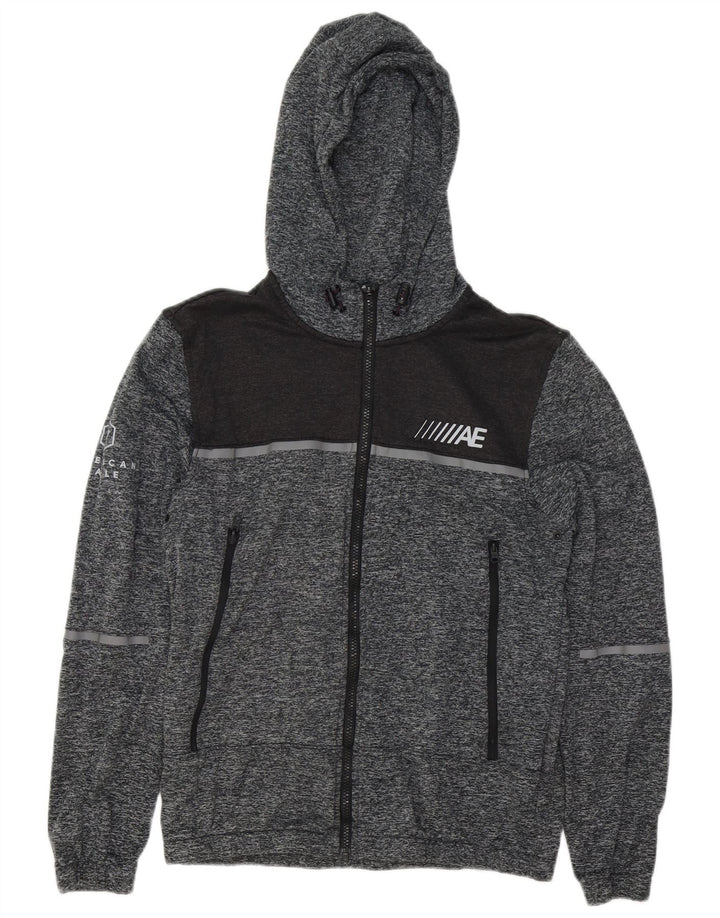AMERICAN EAGLE Herre grafisk hættetrøje med lynlås, lille grå flækket