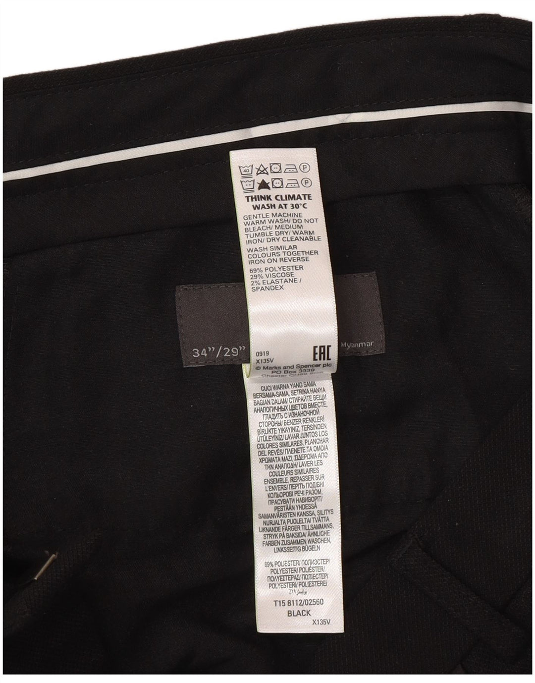 Marks & Spencer Herre Slim Suit Bukser W34 L29 Sort Polyester
