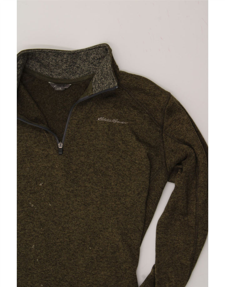 EDDIE BAUER Mens Zip Neck Sweatshirt Jumper XL Khaki Polyester Vintage Eddie Bauer and Second-Hand Eddie Bauer from Messina Hembry 