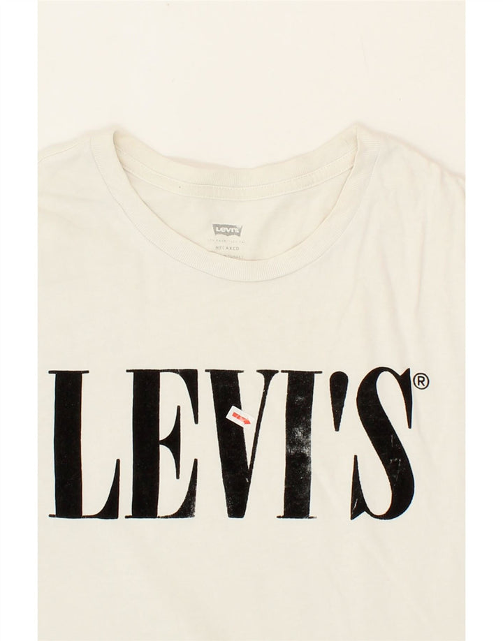 LEVI'S Mens Relaxed Fit Graphic T-Shirt Top Medium White Cotton Vintage Levi's and Second-Hand Levi's from Messina Hembry 
