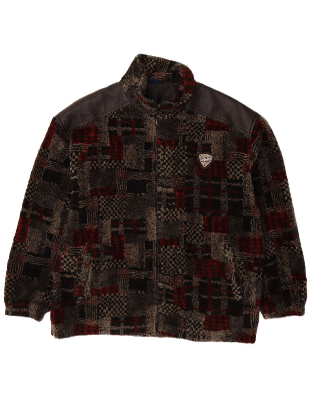 VINTAGE Fleecejakke til mænd UK 44 2XL Grå Patchwork