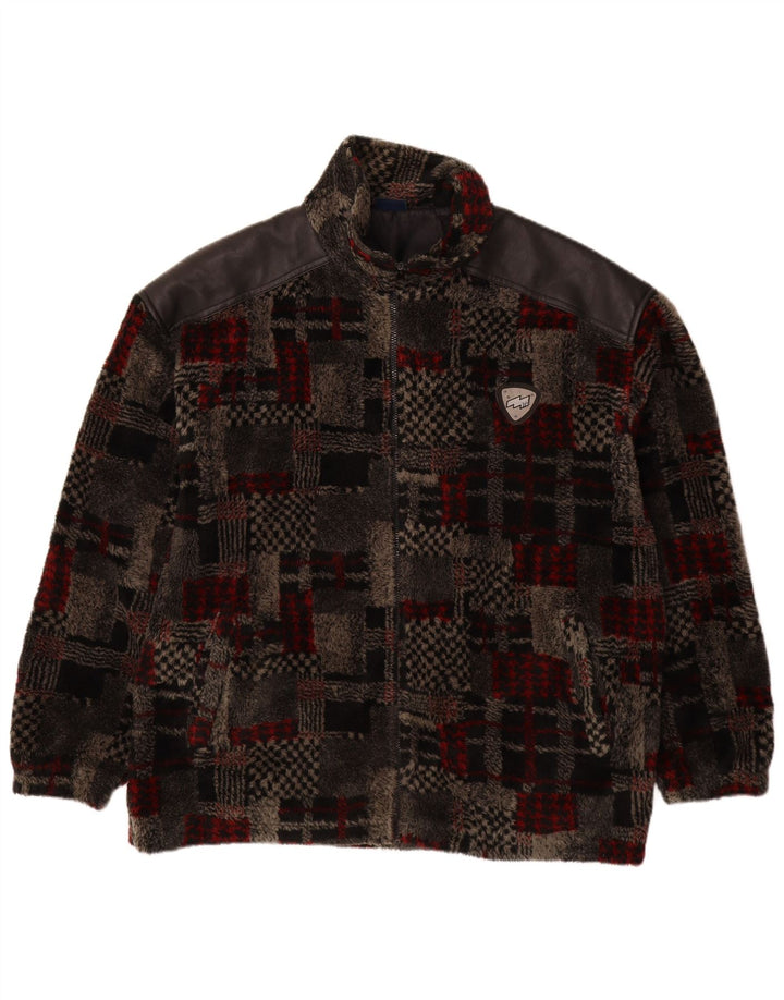 VINTAGE Fleecejakke til mænd UK 44 2XL Grå Patchwork