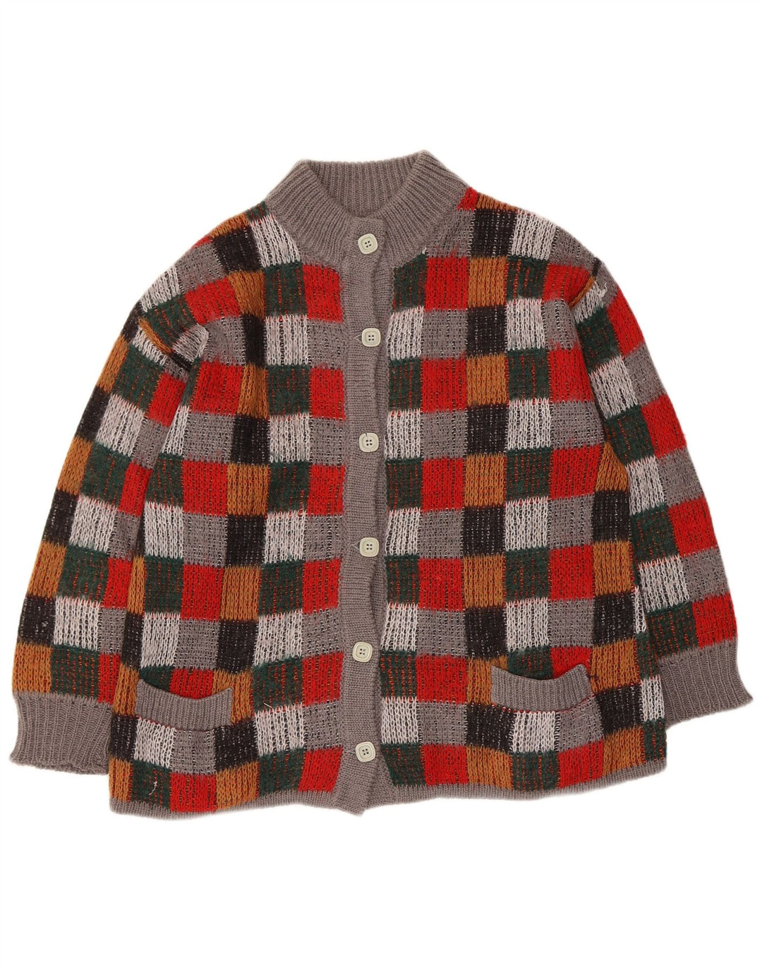 Vintage Kvinders Oversized Cardigan Sweater UK 16 Stor Flerfarvet Ternet