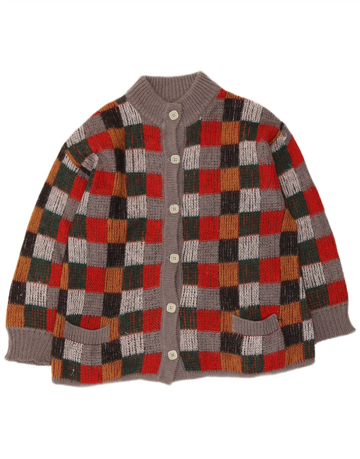 Vintage Kvinders Oversized Cardigan Sweater UK 16 Stor Flerfarvet Ternet