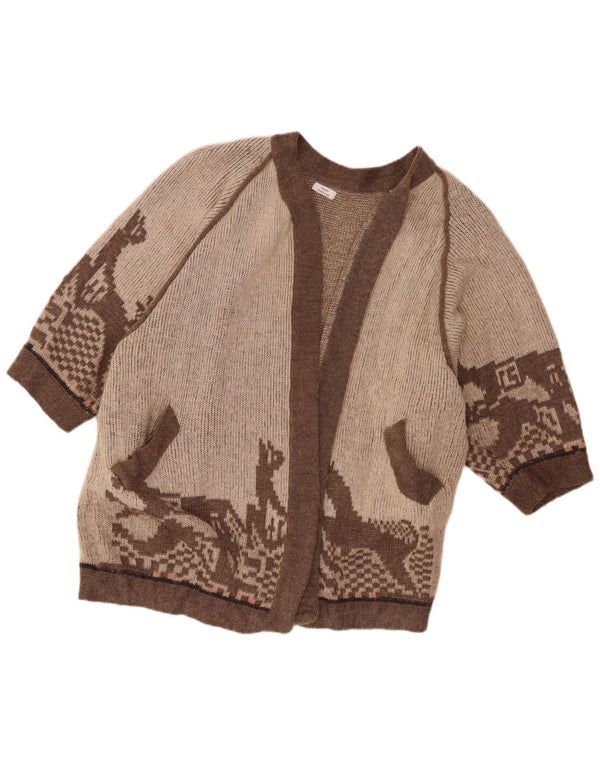 Vintage kvinders abstrakt mønster åben cardigan sweater UK 20 2XL Brun