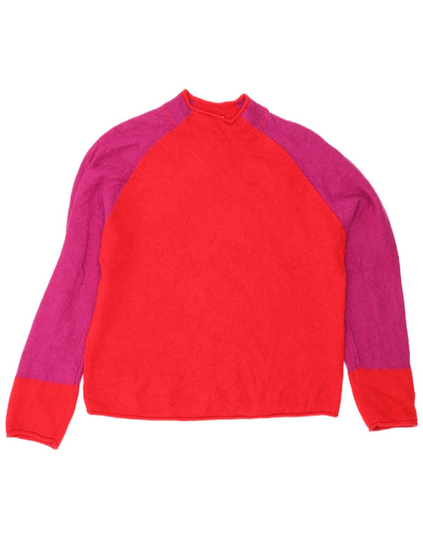 Jigsaw Dame Turtle Neck Jumper Sweater UK 16 Large Red Colourblock