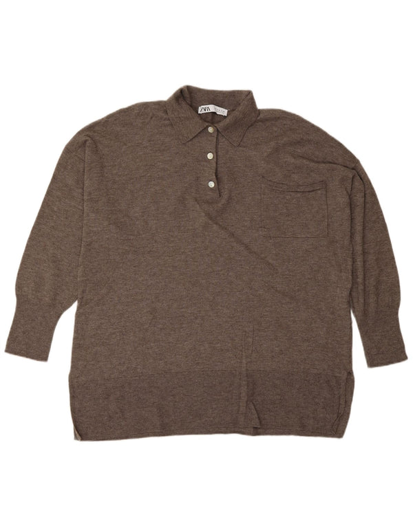 ZARA Dame Polo Neck sweater Medium Brun Uld