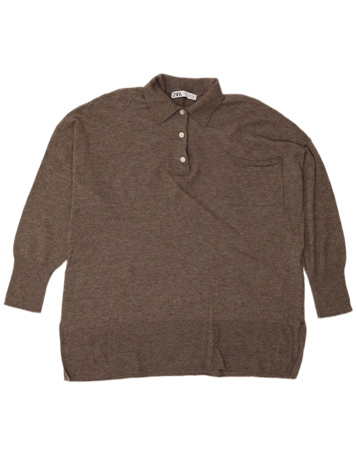 ZARA Dame Polo Neck sweater Medium Brun Uld