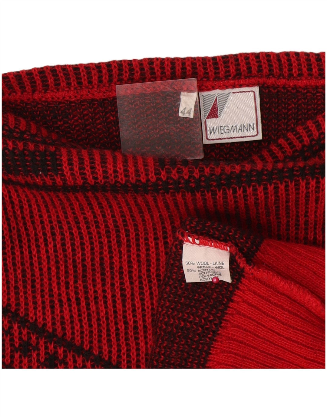 Vintage Dame Boat Neck Jumper Sweater IT 44 Medium Rød Geometrisk Uld