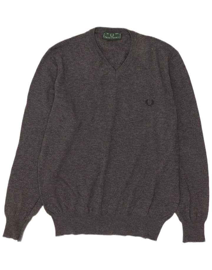 Fred Perry Herre V-hals sweater mellemgrå uld