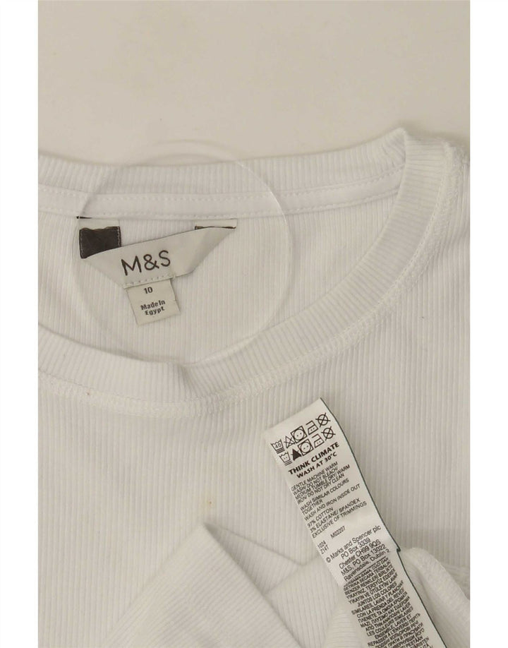 Marks & Spencer Dame Top Langærmet UK 10 Small White Bomuld