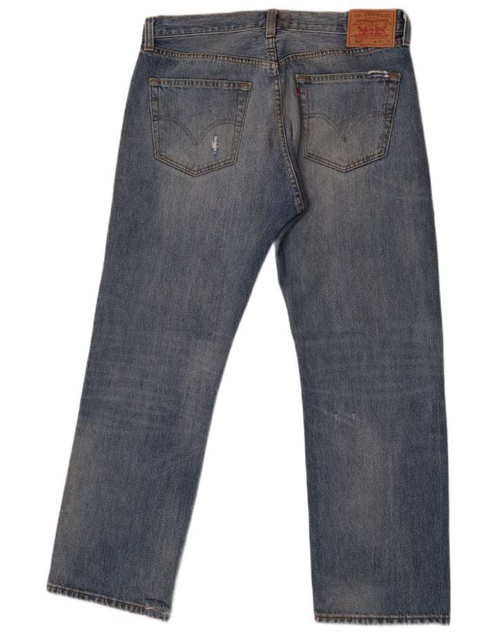 Levi's Mens 501 Distressed Straight Jeans W36 L30 Blå