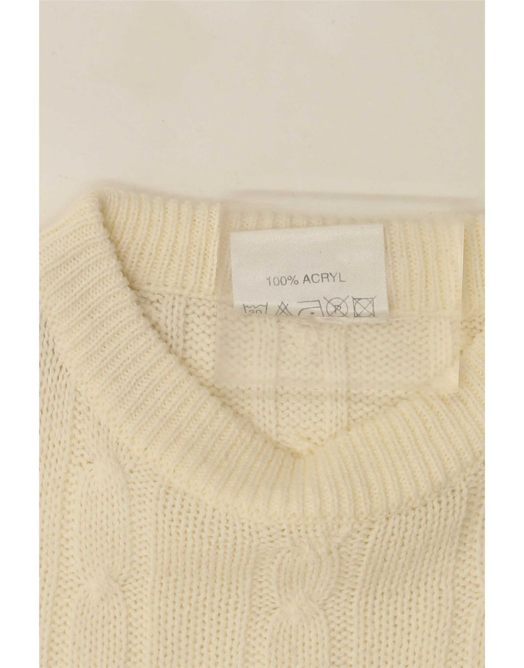 Vintage herre rund hals sweater stor off white akryl