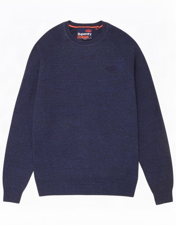 Superdry Mens Boat Neck Jumper Sweater Large Navy Blue Flecked Cotton