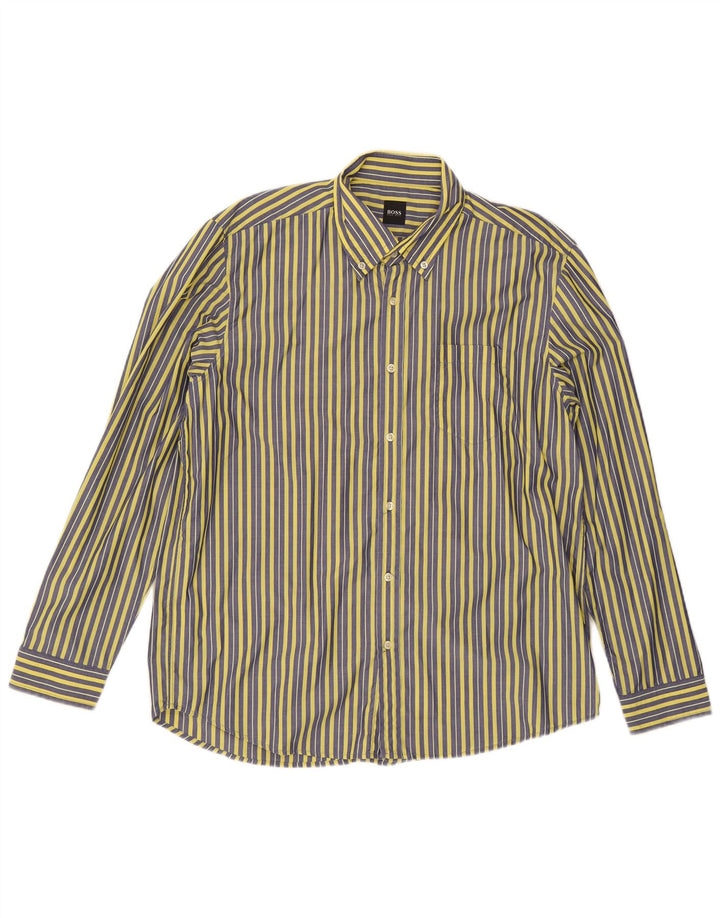 Hugo Boss herreskjorte 2XL gulstribet bomuld