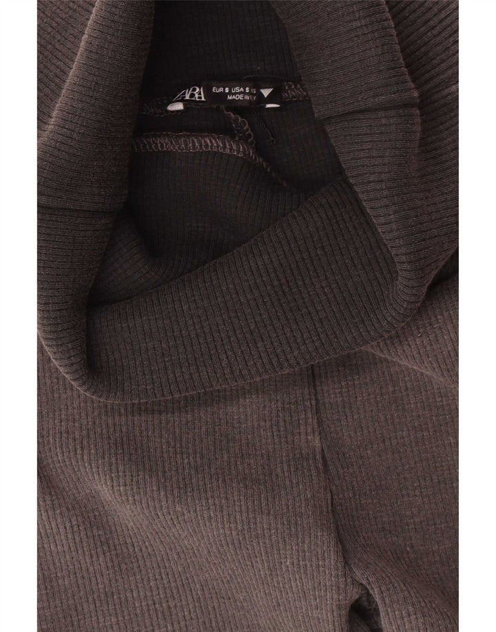 Zara Dame Flare Leggings UK 8 Small Grey Bomuld