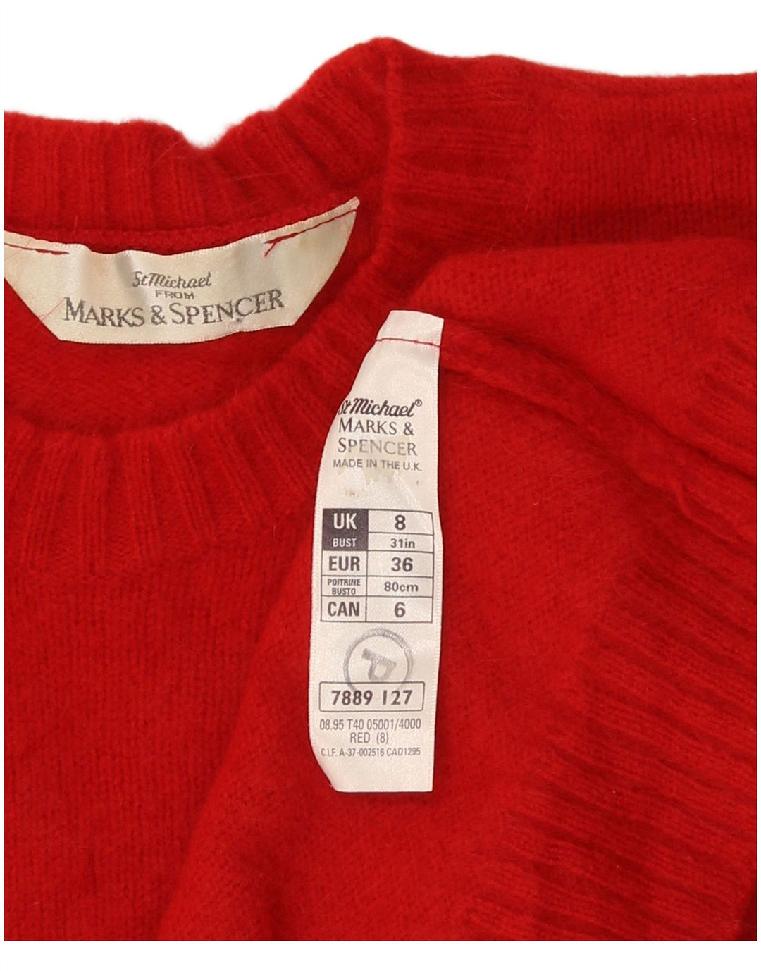 Marks & Spencer Dame Crop Crew Neck Jumper Sweater UK 8 Small Red