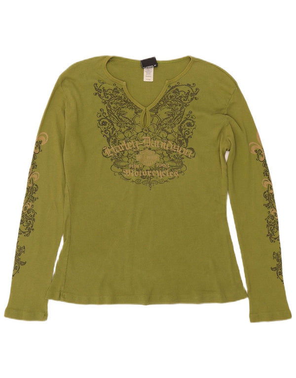 Harley Davidson Dame Grafisk Top Langærmet UK 18 XL Grøn Paisley