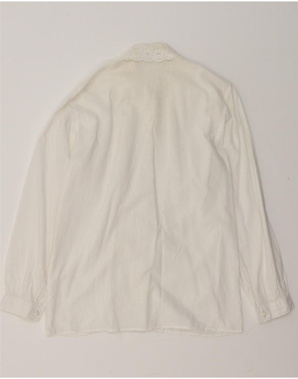 VINTAGE Womens Flæse Front Shirt Bluse UK 14 Medium White Floral