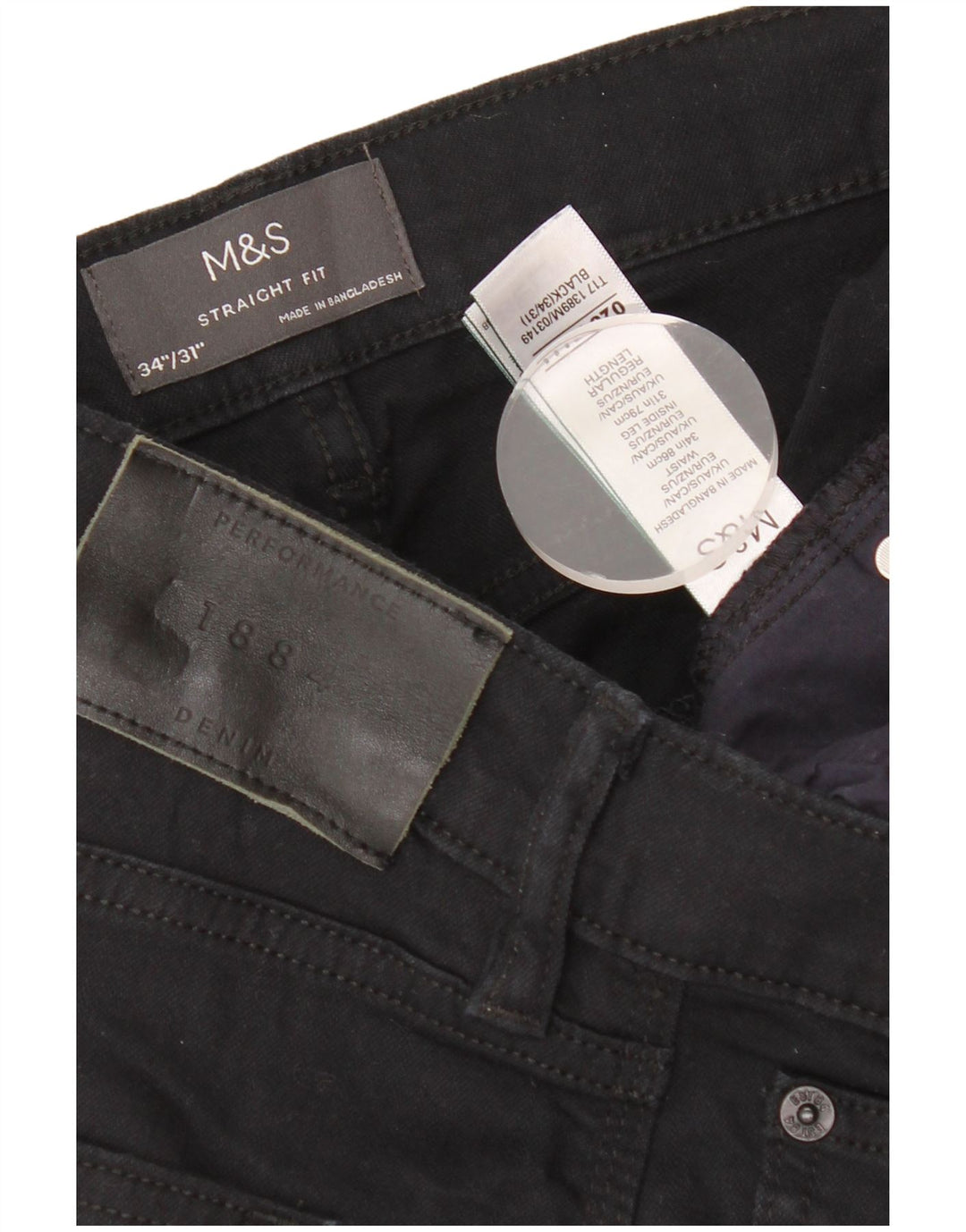 MARKS & SPENCER Straight jeans til mænd W34 L31 Sort bomuld
